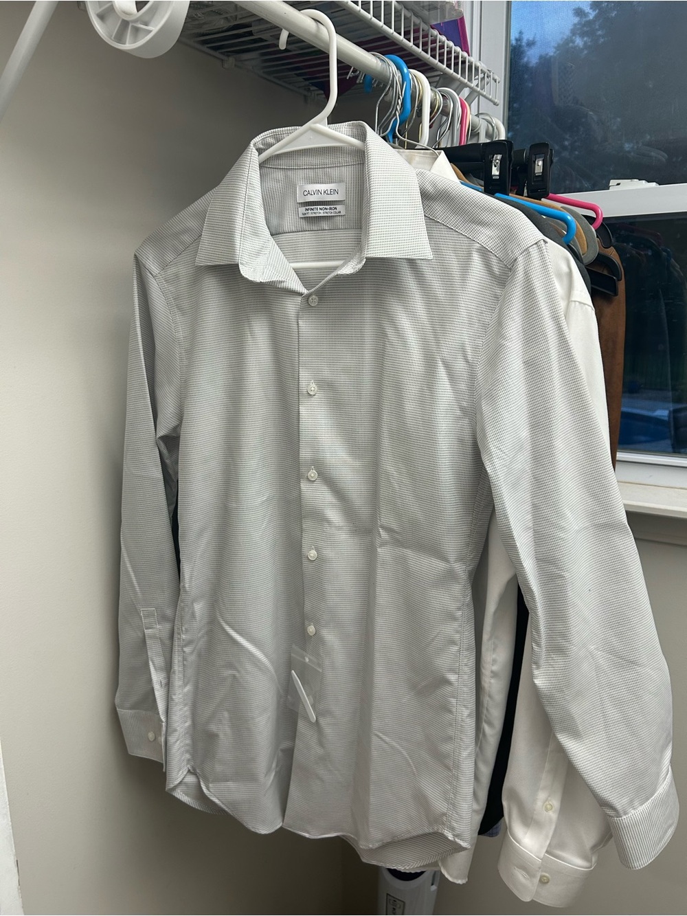 Calvin Klein Men’s Light Gray Subtle Stripe Dress Shirt